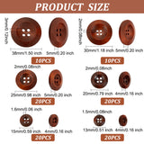 100Pcs 6 Style Natural Flat Round 4-hole Basic Sewing Button, Wooden Buttons, Mixed Color, 13~38x4~5mm, Hole: 1.5~3mm, 100pcs/box