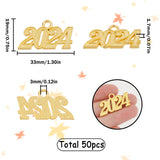 50Pcs Alloy Charms, Number 2024, Golden, 18~19x32~33x2mm, Hole: 3mm