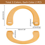 6pcs 3 Colors Dyed Wood Bag Handles, for Bag Handles Replacement Accessories, Mixed Color, 123.5x185x8.5mm, Hole: 5.5x22.5mm, 2pcs/color