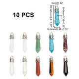 Gemstone Pointed Pendants, with Platinum Tone Alloy Findings, Bullet, 33~40x8~9x8~9mm, Hole: 3x4mm, 10pcs/box