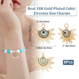 6Pcs Brass Cubic Zirconia Pendants, Long-Lasting Plated, with Jump Ring, Sun Charm, Real 18K Gold Plated, 18.5x24.5x4mm, Hole: 3mm