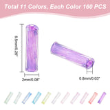 1760pcs 11 colors Transparent Glass Twist Bugle Beads, Round Hole, Mixed Color, 6.5x2mm, Hole: 0.8mm, 160Pcs/color