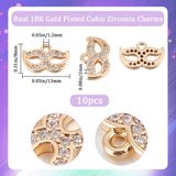 10Pcs Brass Micro Pave Clear Cubic Zirconia Charms, Nickel Free, Mask, Real 18K Gold Plated, 8x13x2mm, Hole: 1.2mm