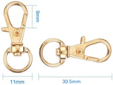 Alloy Swivel Lobster Claw Clasps, Swivel Snap Hook, Jewellery Making Supplies, Golden, 30.5x11x6mm, Hole: 9x5mm, 100pcs/box