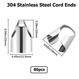 80Pcs 304 Stainless Steel Cord Ends, End Caps, Column, Stainless Steel Color, 15x11.5x16mm, Hole: 10x10mm