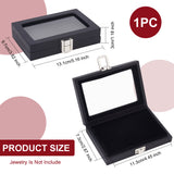 Imitation Leather Loose Diamond Presentation Boxes, Jewelry Gemstone Display Storage Case with Glass Window and Iron Clasps, Black, 13.1x9.7x3cm, Inner Diameter: 11.3x7.3cm