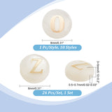 Natural Shell Beads, Flat Round with Golden Tone Metal Number & Letter Slice, Seashell Color, 8x3~5mm, Hole: 0.5~0.9mm