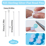 40Pcs 925 Sterling Silver Flat Head Pins, Silver, 35x0.5mm, Head: 2mm