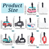 5Pcs 5 Style PVC Luggage Tag, Travel ID Labels, Suitcase Name Tags, Cartoon Style Vehicle, Mixed Patterns, 110~145mm, Pendant: 65~117x57~95x5~6.5mm, 1pc/style