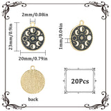 Alloy Enamel Pendants, Flat Round with Moon Phase Charm, Black, 23x20x1mm, Hole: 2mm, 20pcs/box