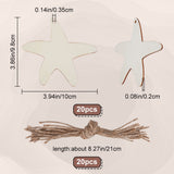Animal Theme Unfinished Blank Wooden Pendants Set for Painting Arts, Pyrography, Home Decor, with Jute Cord, Starfish, 9.8x10x0.2cm, Hole: 3.5mm, 20pcs