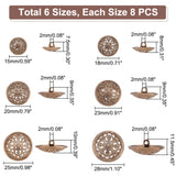 48Pcs 6 Style 1-Hole Retro Zinc Alloy Shank Buttons, Hollow, Garment Decoration, Antique Bronze, 15~28x7.5~11.5mm, Hole: 2mm, 8pcs/style