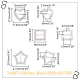 60Pcs 3 Style Alloy Crystal Rhinestone Shoe Decoration, Tri Glide Slide Buckles, Star/Square/Heart, Silver, 16~20.5x16~21.5x2~2.5mm, Hole: 8~11x2~5.5mm, 20pcs/style