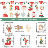 56Pcs 14 Style Christmas Alloy Enamel Pendants, Bell & Wreath & Snowman & Candy Cane & Reindeer, Mixed Color, 18~25.5x14~21.5x1~2mm, Hole: 1.2mm, 4pcs/style