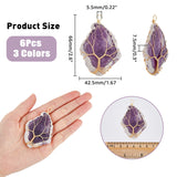 2 sets 6 Styles Resin Big Pendants Set, with Copper Wire Wrapped, Imitation Gemstone, Rhombus with Tree of Life, Golden & Silver, 66~68x42.5~43x7.5mm, Hole: 5.5mm, 1pc/style, 3pcs/set