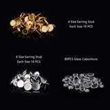 DIY Earring Making, with Stainless Steel Stud Earring Settings and Glass Cabochons, Golden & Stainless Steel Color, 82x82x27mm
