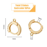 16Pcs 2 Colors Brass Micro Pave Cubic Zirconia Huggie Hoop Earring Findings, with Horizontal Loop, Ring, Clear, Mixed Color, 13.5x12x2.5mm, Hole: 1mm, Pin: 0.8mm, 8Pcs/color