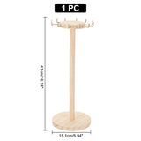 Round Wood Jewelry Necklace Display Organizer Hanging Tower Rack, with Golden Tone Zinc Alloy Hooks, for Necklaces, Bracelets Storage, Bisque, Finish Product: 15.1x41cm