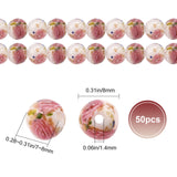 Handmade Gold Sand Lampwork Beads, Inner Flower, Round, Creamy White, 8x7~8mm, Hole: 1.4mm, 50pcs/box