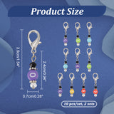 Acrylic & Glass Beaded Number Pendant Locking Stitch Markers, Zinc Alloy Lobster Claw Clasp Stitch Marker, Mixed Color, 3.9cm, 10 style, 1pc/style, 10pcs/set