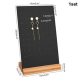 Acrylic Earring Displays, with Wood Pedestal, Rectangle, Black, 15x7x2cm