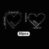 60Pcs Acrylic Display Stands, for Tag Display, Heart, Clear, 32x31.5x0.7mm, Slot: 3mm