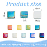 450G 9 Colors Glass Cabochons, Mosaic Tiles, for Home Decoration or DIY Crafts, Square, Mixed Color, 10x10x4mm, 50g/color