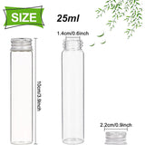 Glass Bottles, with Screw Aluminum Cap and Silicone Stopper, Empty Jar, Platinum, Clear, 10x2.2cm, Capacity: 25ml(0.84 fl. oz), 20pcs/box