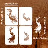 4Pcs 4 Styles PET Hollow Out Drawing Painting Stencils, for DIY Scrapbook, Photo Album, Koi Fish, 297x210mm, 1pc/style