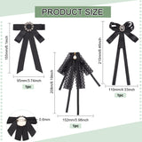 3pcs 3 Styles Polyester Ribbon Bowknot Brooch, Rhinestone Flower & Imitation Pearl Bow Tie Neck Tie Lapel Pin for Women, Black, 155~215x95~152x15~21.5mm, 1Pc/style