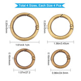 16Pcs 4 Style Alloy Spring Gate Rings, Cadmium Free & Lead Free, Antique Bronze, 24.5x4mm