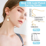 200Pcs 316 Surgical Stainless Steel Earring Hooks, Ear Wire, with 200Pcs Plastic Ear Nuts, Real 18K Gold Plated, 21x12x2mm, 22 Gauge, Pin: 0.6mm