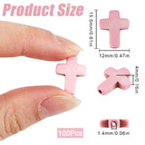 100Pcs Synthetic Turquoise Dyed Beads Strands, Religion Cross, Pink, 15.5x12x4mm, Hole: 1.4mm