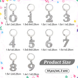 Zinc Alloy & Glass Number Pendant Locking Stitch Markers, 304 Stainless Steel Clasp Stitch Marker, Clear, 3.15cm, 10 style, 1pc/style, 10pcs/set
