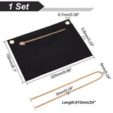 1Pc Felt Purse Organizer Insert, Envelope Handbag Shaper Premium Felt, with 1Pc Iron Wheat Chain Bag Handles, Black, Insert: 22x15.5x0.58cm, Handles: 61x0.6x0.6cm