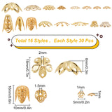 480Pcs 16 Style Tibetan Style Plated Alloy & Iron & Plastic  Bell Filigree Bead Caps, Fancy Bead caps, Multi-Petal, Flower, Golden, 10x11mm, Hole: 1.5mm, 30pcs/style