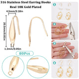 80Pcs 316 Stainless Steel Earring Hooks, with Vertical Loop, Ear Wire, Real 18K Gold Plated, 20.5x4.5mm, Hole: 1.2mm