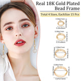 60Pcs 4 Style Brass Bead Frames, Ring, Real 18K Gold Plated, 6~12x2~3mm, Hole: 0.9~1mm, 15pcs/style