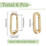 6Pcs Brass Spring Gate Rings, Cadmium Free & Lead Free, Long-Lasting Plated, Oval, Real 18K Gold Plated, 18x7x3mm