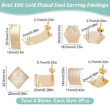 16Pcs 4 Style Brass Stud Earring Findings, with Vertical Loops and 20Pcs Ear Nuts, Rectangle & Rhombus & Hexagon, Golden, 14~25.5x10~25mm, Hole: 1.5~2mm, Pin: 0.6~0.7mm, 4Pcs/style