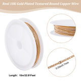 10M Copper Wire for Jewelry Making, Textured Round, Real 18K Gold Plated, 21 Gauge, 0.7mm