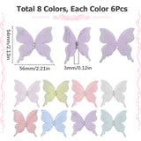 48Pcs 8 Colors Single Color 3-Layer Fibre Tulle Ornament Accessories, 3D Craft Organza Butterfly, with Crystal Rhinestone, Mixed Color, 56x54x3mm, 6pcs/color