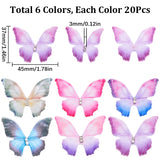 120Pcs 6 Colors Gradient Color Double Layer Fibre Tulle Ornament Accessories, 3D Craft Organza Butterfly, with Crystal Rhinestone, Mixed Color, 45x37x3mm, 20pcs/color