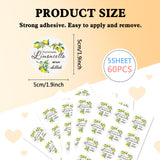 5 Sheets Round Dot PVC Waterproof Decorative Sticker Labels, Self Adhesive Car & Word Decals for Sealing Bag Decoration, Lemon, 232x175x0.2mm, Sticker: 50mm, 12pcs/sheet