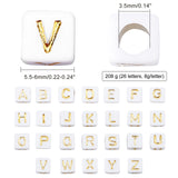 Plating Acrylic Beads, Metal Enlaced, Cube with Mixed Letters, Gold, 5.5~6x5.5~6x5.5~6mm, Hole: 3.5mm, 26 letters, 8g/letter, 208g/box