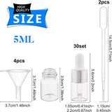 DIY 5ml Glass Dropper Bottles Kit, with Mini Transparent Plastic Funnel Hopper and Disposable Transfer Pipettes, Silver, 5.6x1.05~2.2cm, Capacity: 5ml