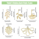 20Pcs 5 Style Alloy Pendants, Leaf/Monstera Leaf/Leafy Branch/Ginkgo Leaf Charms, Light Gold, 18~24x12~25.5x1~4mm, Hole: 1~1.6mm, 4pcs/style
