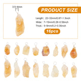 16Pcs Rough Raw Natural Citrine Pendants, with Silver Tone Copper Wire Wrapped, Nuggets Charm, 22~33x7~15x5~9mm, Hole: 3.5~4mm