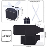 Square Fold Paper Candy Boxes, with Ribbon, for Wedding & Bakery & Baby Shower Gift Packaging, Black, Finished Product: 5x5x5cm