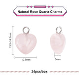 24Pcs Natural Rose Quartz Charms, with Platinum Brass Peg Bail, Heart, 13.5~14.5x10.5x5mm, Hole: 1.8mm